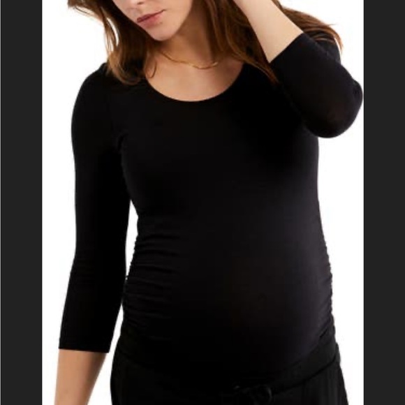 A Pea in a Pod Luxessentials Ruched Three-Quarter Sleeve Maternity Top Burgundy - Picture 6 of 6